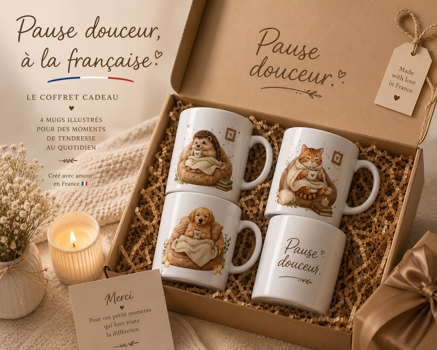 Coffret "Pause Douceur" — Les 4 mugs illustrés