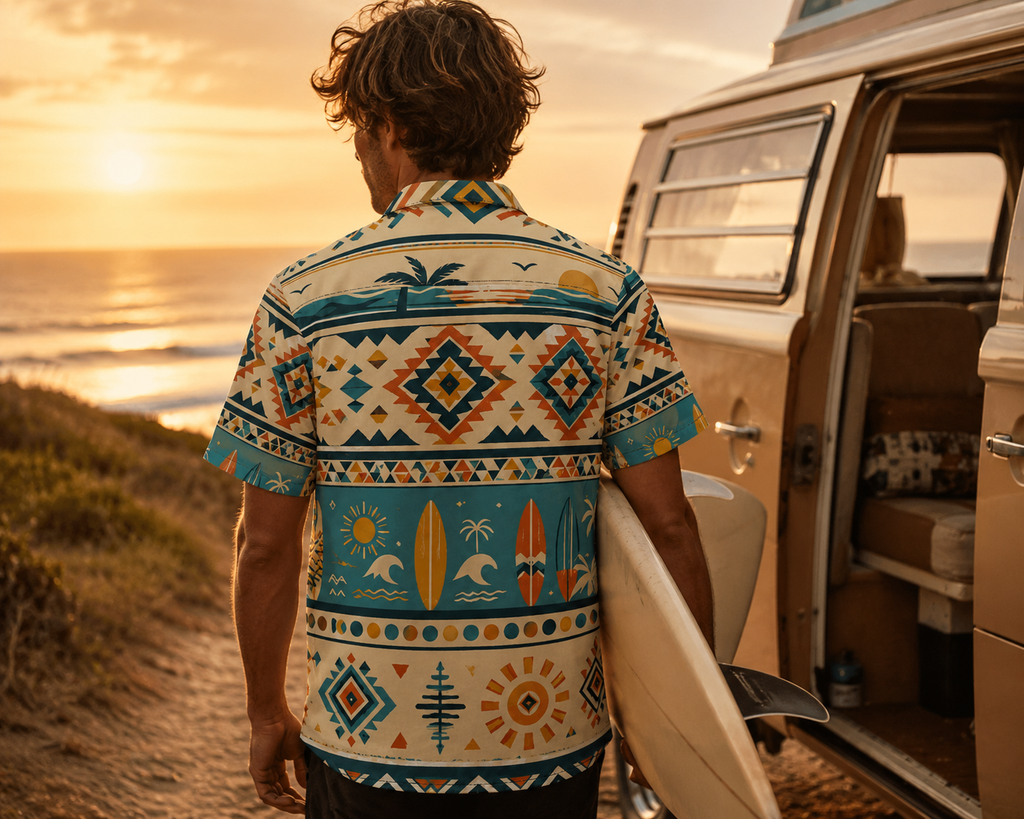 Chemise Légère à Manches Courtes – Style Californien & Surf All Over Unisexe